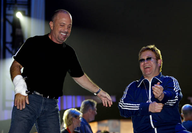 Billy Joel and Sir Elton John during rehearsals for the Andre Agassi Foundation Grand Slam for Children benefit concert, Las Vegas, October 4, 2003