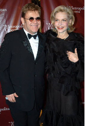 Sir Elton John and socialite Lynn Wyatt at the Opening Night of the Metropolitan Opera House, Lincoln Center, New York, September 29, 2003