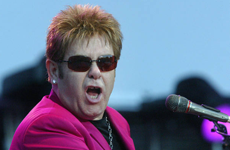 Elton John performing in concert at Budapest Square for 300,000 fans during his European tour on June 22, 2003