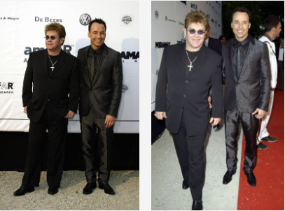 Elton John and David Furnish arrive at Cinema Against AIDS 2003 during the Cannes Film Festival at Le Moulin de Mougins, France