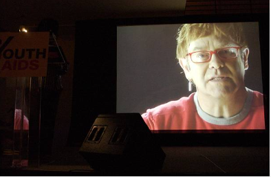 Sir Elton John's pre-recorded speech at the Levi Strauss & Co. YouthAIDS launch dinner at Tribeca Rooftop, New York, Oct 7, 2002