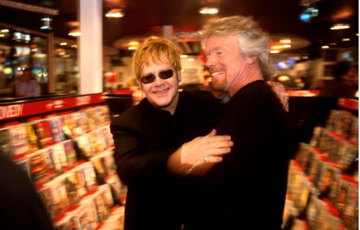 Elton John and Richard Branson at the Virgin Megastore opening, Chapel Street Prahran, Australia