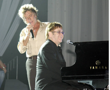Rod Stewart and Sir Elton John at rehearsal for the 7th Grand Slam for Children Fundraiser, MGM Grand Hotel and Casino, Las Vegas