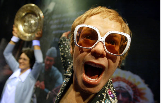 Wax likenesses of Elton John and Billie Jean King at Madame Tussaud's, New York, April 10, 2002