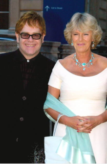 Sir Elton John and Camilla Parker-Bowles at a fundraising event at Somerset House, London, July 11, 2002