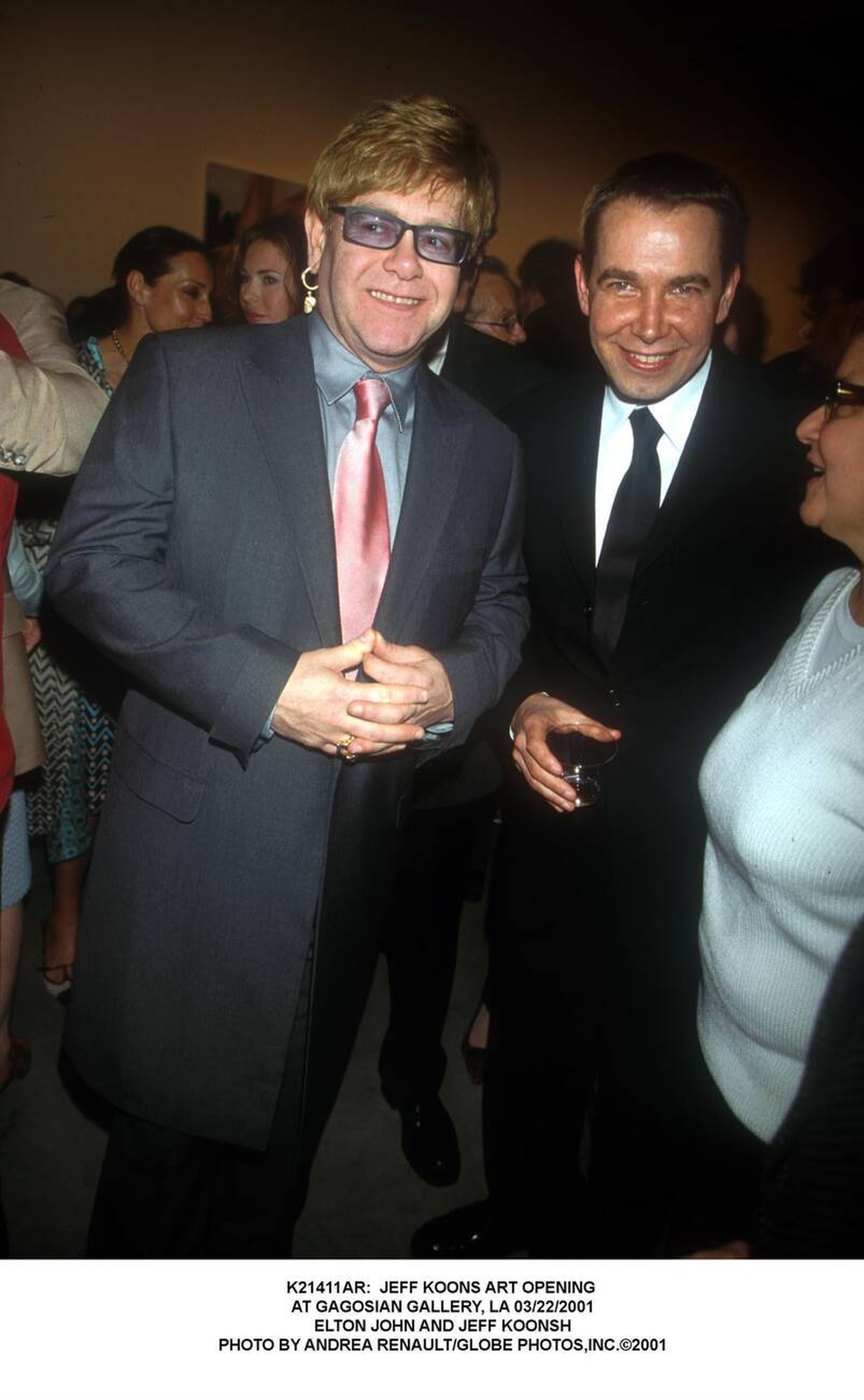 Elton John and Sam Taylor at Jeff Koons Art Opening, Gagosian Gallery, LA – March 22, 2001