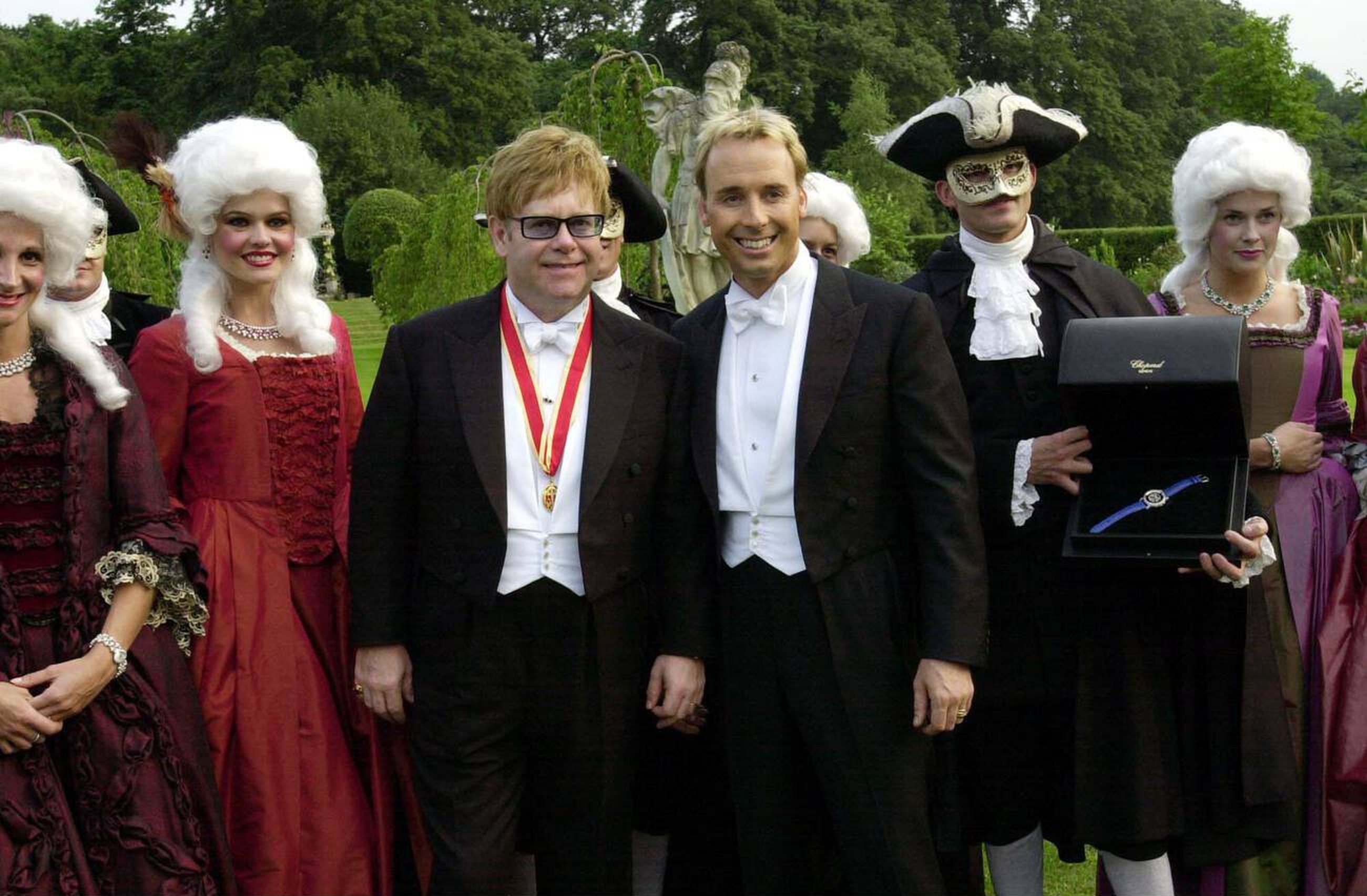 Elton John and David Furnish at summer party in Windsor – July 5, 2001