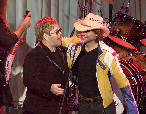 Elton John and Jon Bon Jovi at 'The Concert...20 Years With AIDS', Universal Amphitheater, Los Angeles, Dec 12 2001