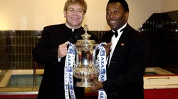 Elton John with football legend Pelé at Wembley Stadium