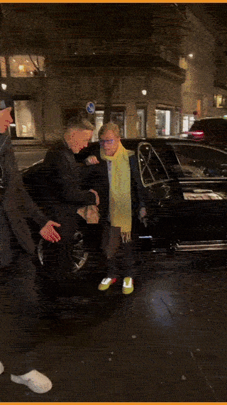 Elton John responding to paparazzi in Paris