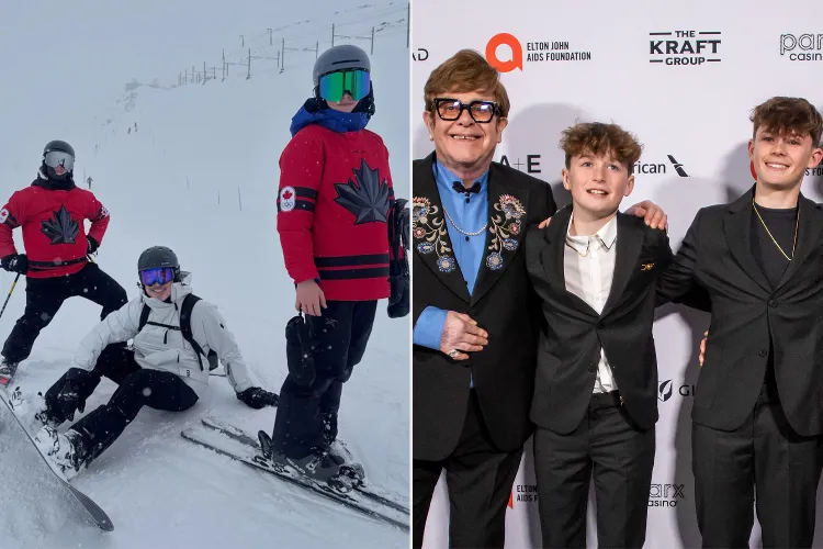 David Furnish and sons on a ski trip