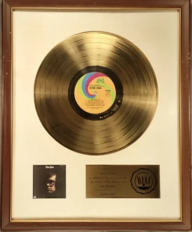 Elton John” – 1971 #4 Album – RIAA White Matte – Gold Record Award