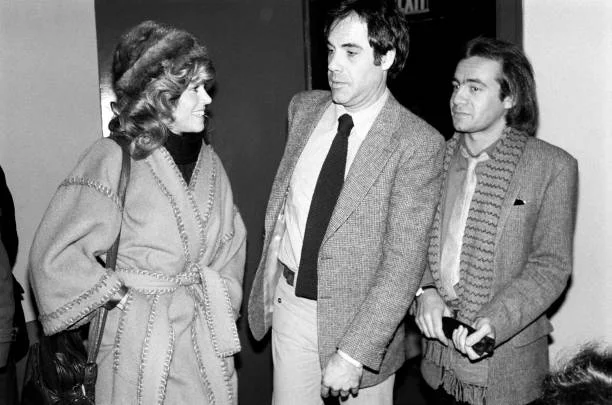 Ebet Roberts/Redferns) Jane Fonda with Robert Klein and Bernie Taupin (Elton John's songwriting partner) at the taping of the Robert Klein Radio Hour at RCA Studios in New York City on March 15, 1979.