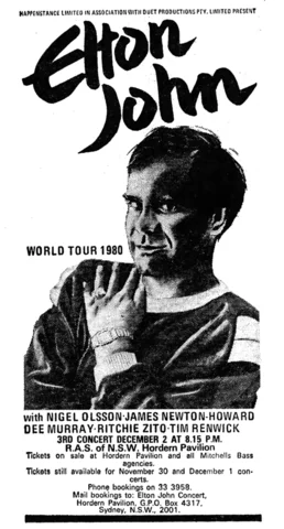 Elton John - November & December 1980 Tour Dates November 1980
