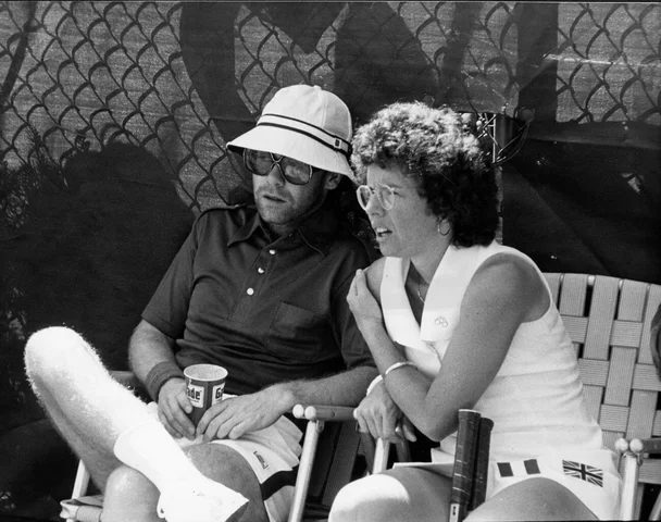 July 6, 1974 - London, England, U.K. - Singer ELTON JOHN out to support tennis star BILLIE JEAN KING while she competes at Wimbledon