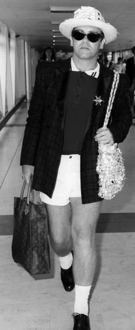 British musician, full length, at the airport London Heathrow, returning home from Antigua, 20.8.1981,
