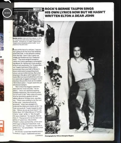 People (June 23, 1980) By David Sheff  Elton’s Partner, Bernie Taupin: Rock’s Bernie Taupin Sings His Own Lyrics Now but He Hasn’t Written Elton a Dear John