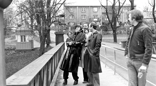 Elton John. English singer, songwriter born march 25 1947. Pictured wearing a chequered cap and a matching chequered scarf during a visit to Sweden 1978