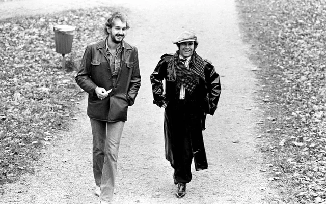 Elton John. English singer, songwriter born march 25 1947. Pictured wearing a chequered cap and a matching chequered scarf during a visit to Sweden 1978