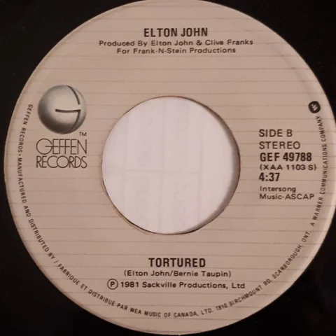 Jul 1981 US 45 GEFFEN GEF 49788S (US: #34; 13 weeks)  CHLOE *Tortured