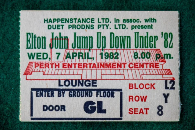 ticket for elton john concert at perth entertainment centre in 1982 wa australia