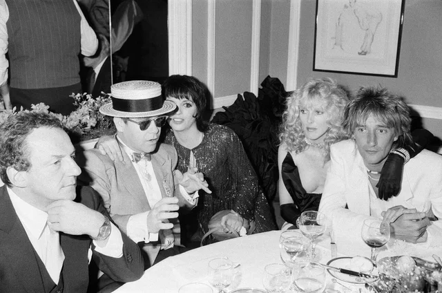 Elton John, Liza Minnelli, Alana Stewart and Rod Stewart pictured at the White Elephant to celebrate Liza Minnelli's opening night show in London. 17th May 1983.