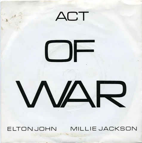 UK / US 45 Act Of War Part 1 On Ice On Fire. Single released in July 1985. Failed to chart. Elton hoped to duet with Tina Turner on this hard-rocking number. But she disliked the song's mood, inspired, ironically, by her cover of "The 1984 Song.