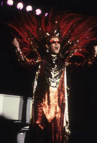 Elton John Ice On Fire Tour BLOOMINGTON, MN - AUGUST 22: Elton John during the Ice on Fire Tour performs at the Met Center in Bloomington, Minnesota on August 22, 1986.