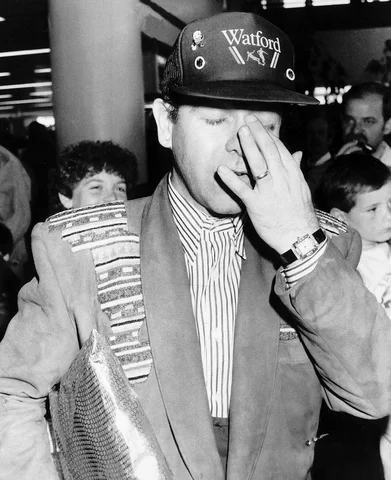 Elton John the singer and chairman of Watford football club. June 1987.