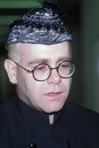 Elton John at the Gauguin Exhibition in Paris on March 22, 1989.