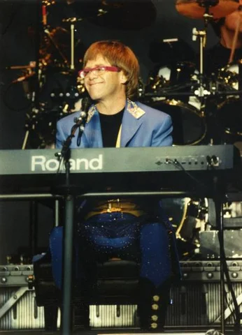 Elton John performing at the National Indoor Arena, Birmingham during The One Tour, 30th June 1992