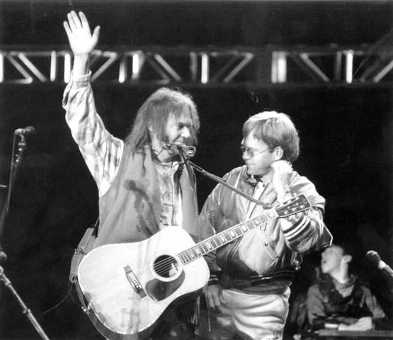 Neil Young and Elton John perform the Bridge School benefit concert at Shoreline November 1, 1992