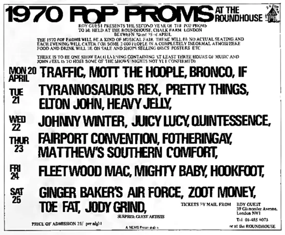 Tyrannosaurus Rex / Pretty Things / Elton John / Heavy Jelly  Apr 21, 1970   London, England, United Kingdom