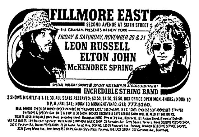 Leon Russell / Elton John / mckendree spring  Nov 20, 1970   New York, New York, United States