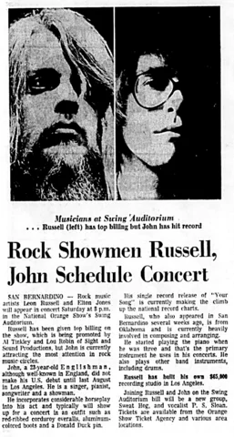 Leon Russell / Sweathog / Elton John  Dec 5, 1970   San Bernardino, California, United States