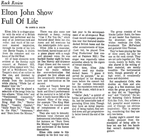 Elton John / Ballin' Jack  Apr 11, 1971   Owings Mills, Maryland, United States