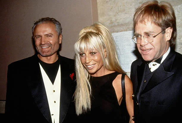 Gianni Versace, Donatella Versace, and Elton John attended the 12th Annual Council of Fashion Designers of America (CFDA) Awards at Lincoln Center in New York City on **February 1, 1993**.