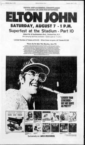 Elton John / Boz Scaggs / John Miles  Aug 7, 1976   Orchard Park, New York, United