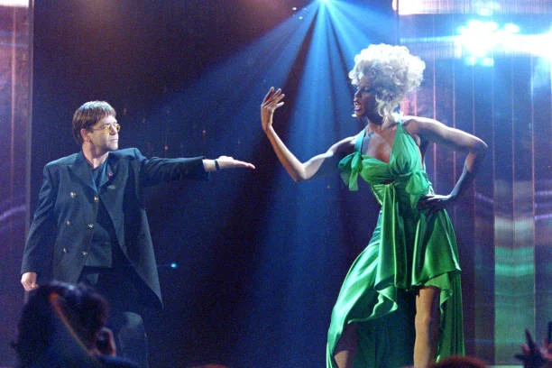 Brit Awards 1994 Elton John and RuPaul perform on stage during the Brit Awards in London, February 14th 1994