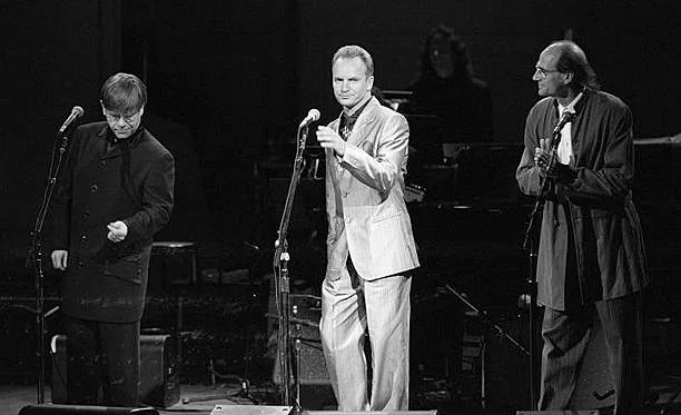 UNITED STATES - APRIL 13: Elton John (l.), Sting and James Taylor perfomring during the Rainforest Foundation International concert.