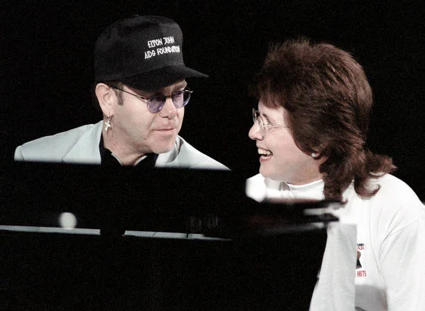 HOUSTON SEPTEMBER 12; Elton John and Billie Jean King attend Elton John & Billie Jean King Smash Hits at The Summit in Houston, Texas September 12, 1996