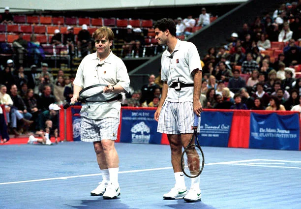 HOUSTON SEPTEMBER 12: Elton John and Pete Sampras attend Elton John & Billie Jean King Smash Hits at The Summit in Houston, Texas September 12, 199