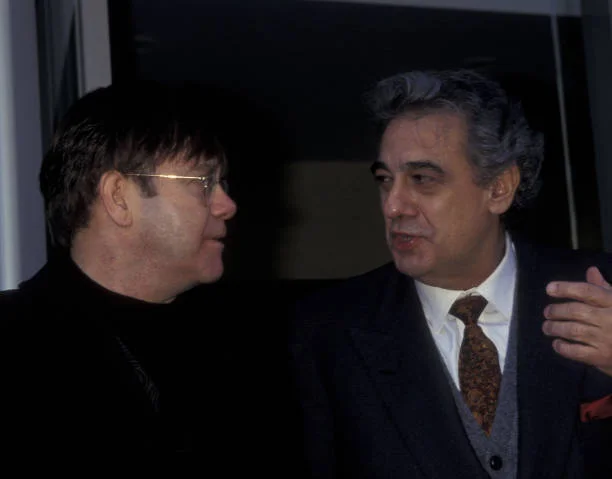 Grand Opening of Tower Records NEW YORK CITY - NOVEMBER 16: Elton John and Placido Domingo attend the grand opening of Tower Records on November 16, 1996 in New York City