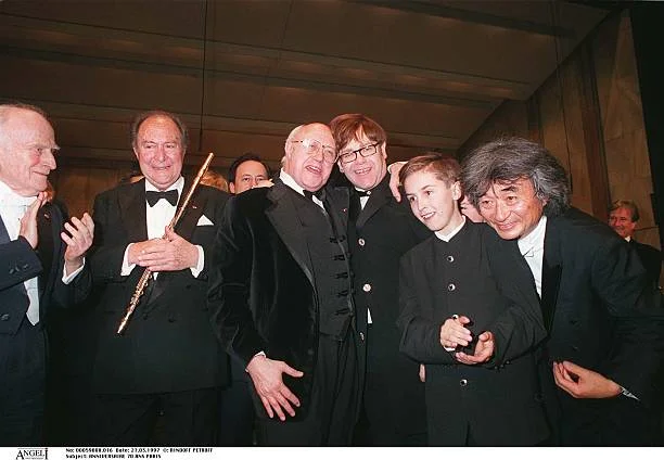 70th Birthday Celebration Of Mstislav Rostropovitch In Paris 1997 Mstislav Rostropovitch, Elton John, Jean-Pierre Rampal, Seiji Ozawa at the70th Birthday Celebration Of Mstislav Rostropovitch In Paris 1997.